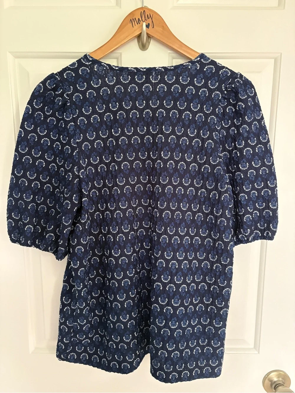 LOFT Small Navy Blue Patterned Women’s Peasant Top